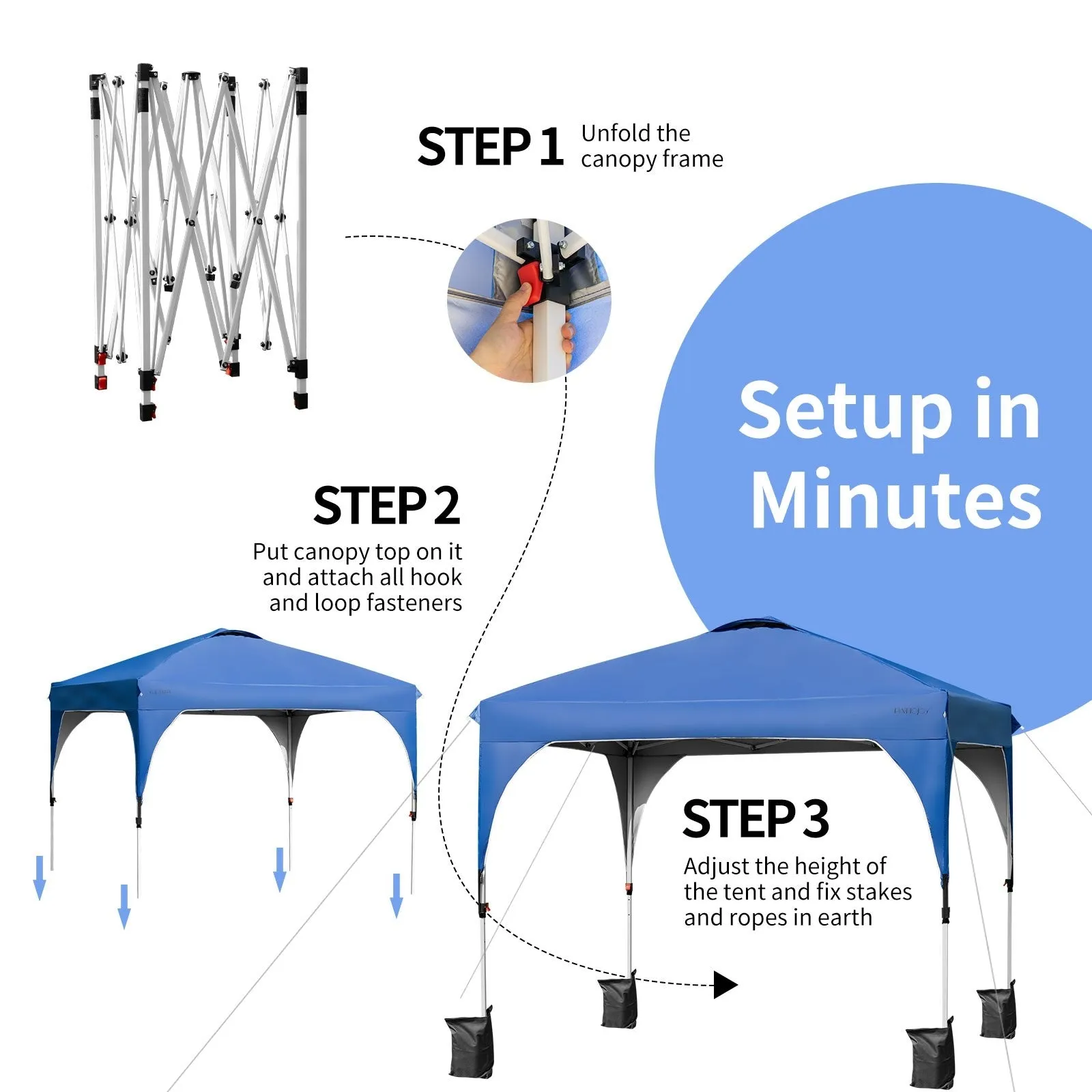 10' x 10' Outdoor Pop-up Camping Canopy Tent with Roller Bag-Blue