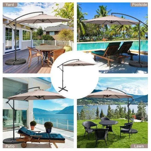 10FT Offset Umbrella with 8 Ribs Cantilever and Cross Base Tilt Adjustment-Brown
