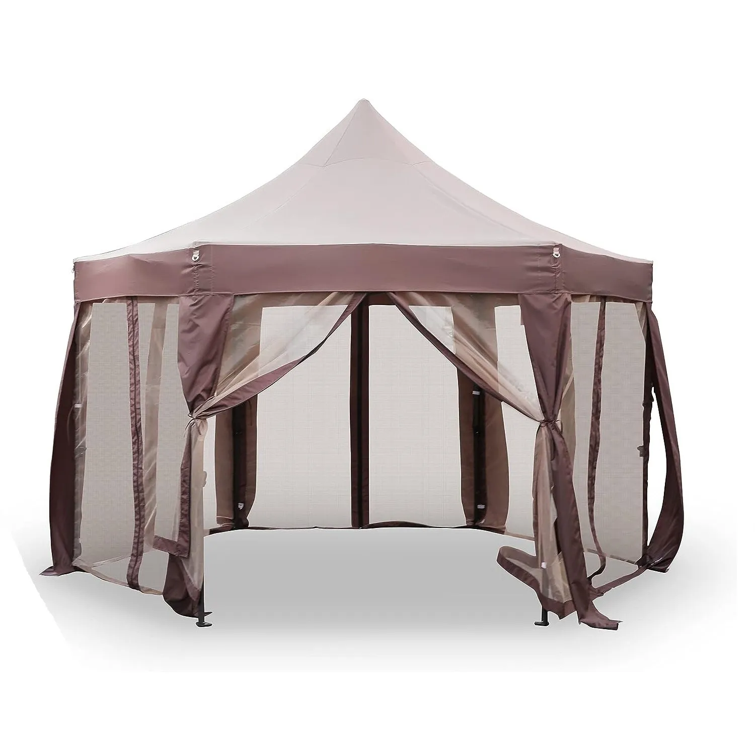 12' X 12' Gazebo with Mosquito Netting Outdoor Hexagonal Pop up Canopy Tent with Strong Iron Frame Storage Bag
