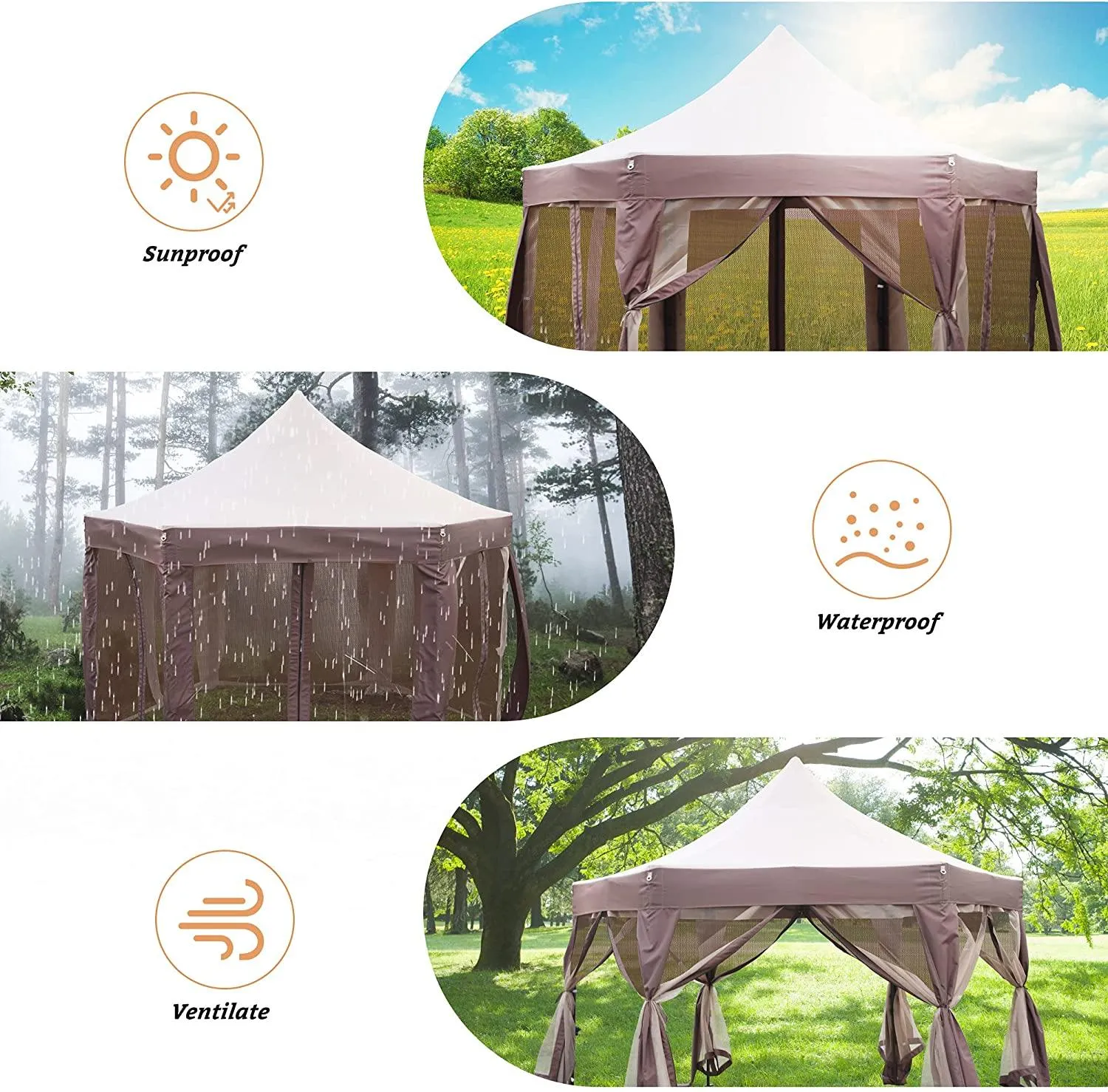 12' X 12' Gazebo with Mosquito Netting Outdoor Hexagonal Pop up Canopy Tent with Strong Iron Frame Storage Bag