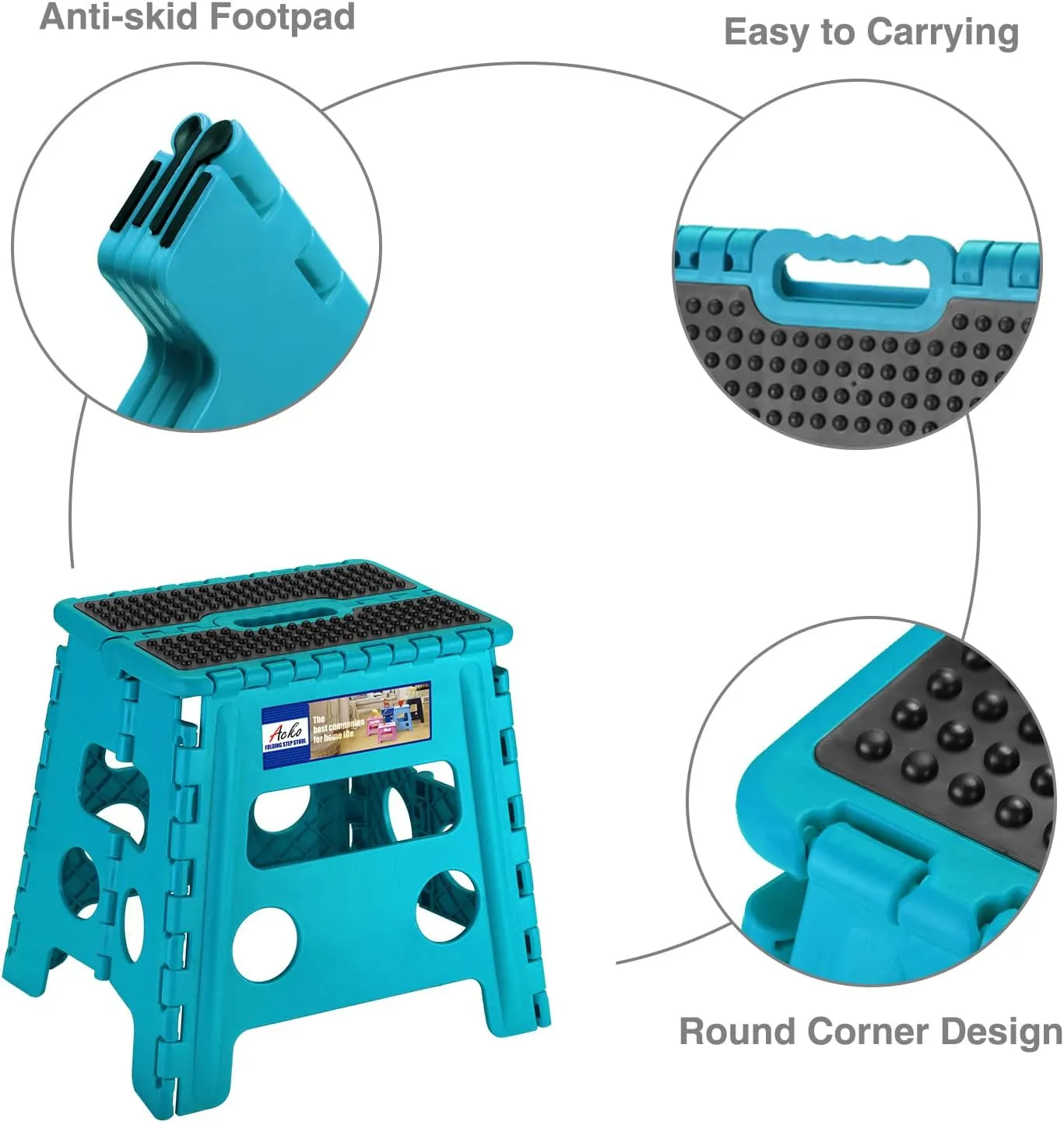 13 Inch Non Slip Foldable Step Stool Dot Blue