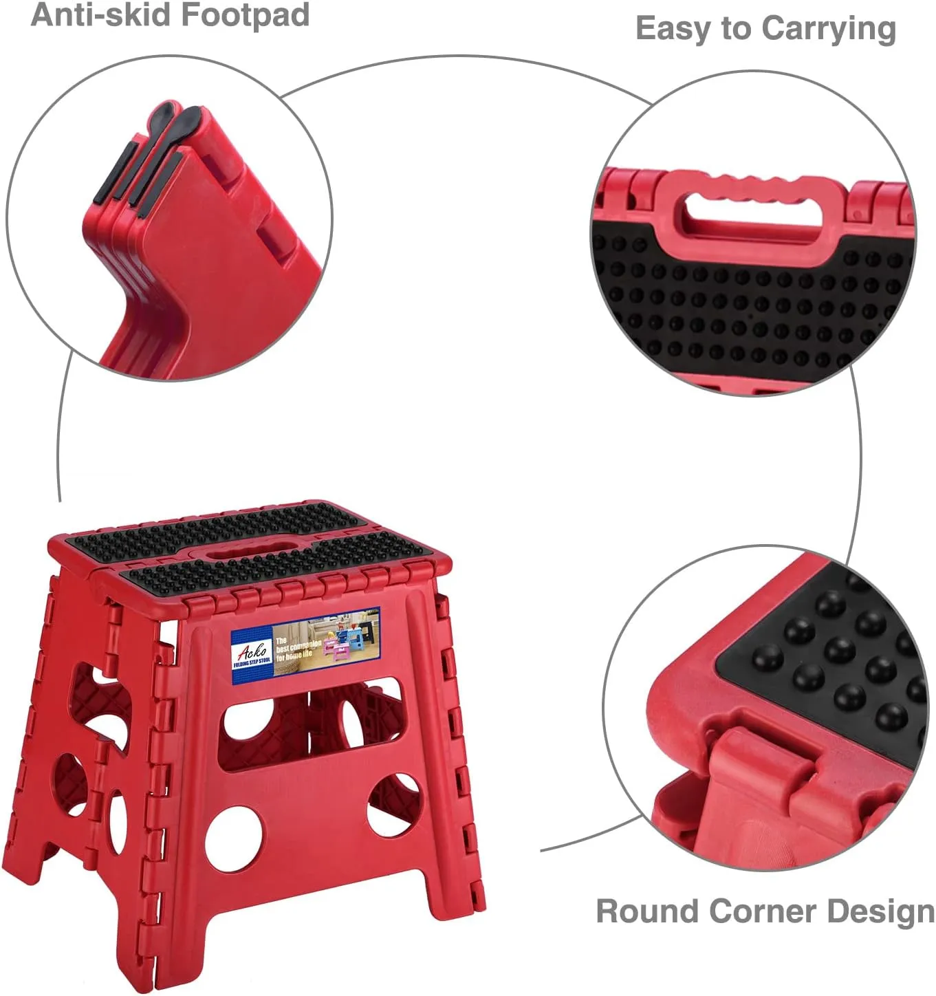 13 Inch Non Slip Foldable Step Stool Dot Red