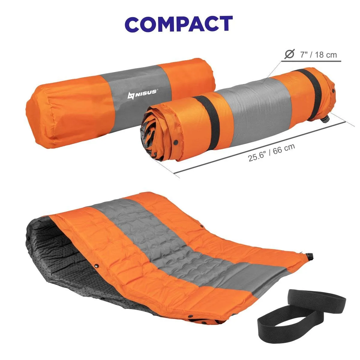 1.5-inch Lightweight Self Inflating Sleeping Pad with Pillow, Orange