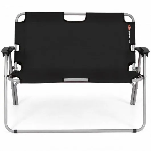 2 Person Folding Camping Bench Portable Double Chair-Black