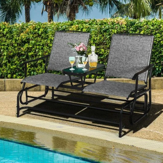 2-Person Outdoor Patio Double Rocking Loveseat -Gray