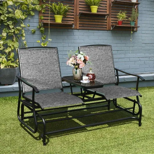 2-Person Outdoor Patio Double Rocking Loveseat -Gray