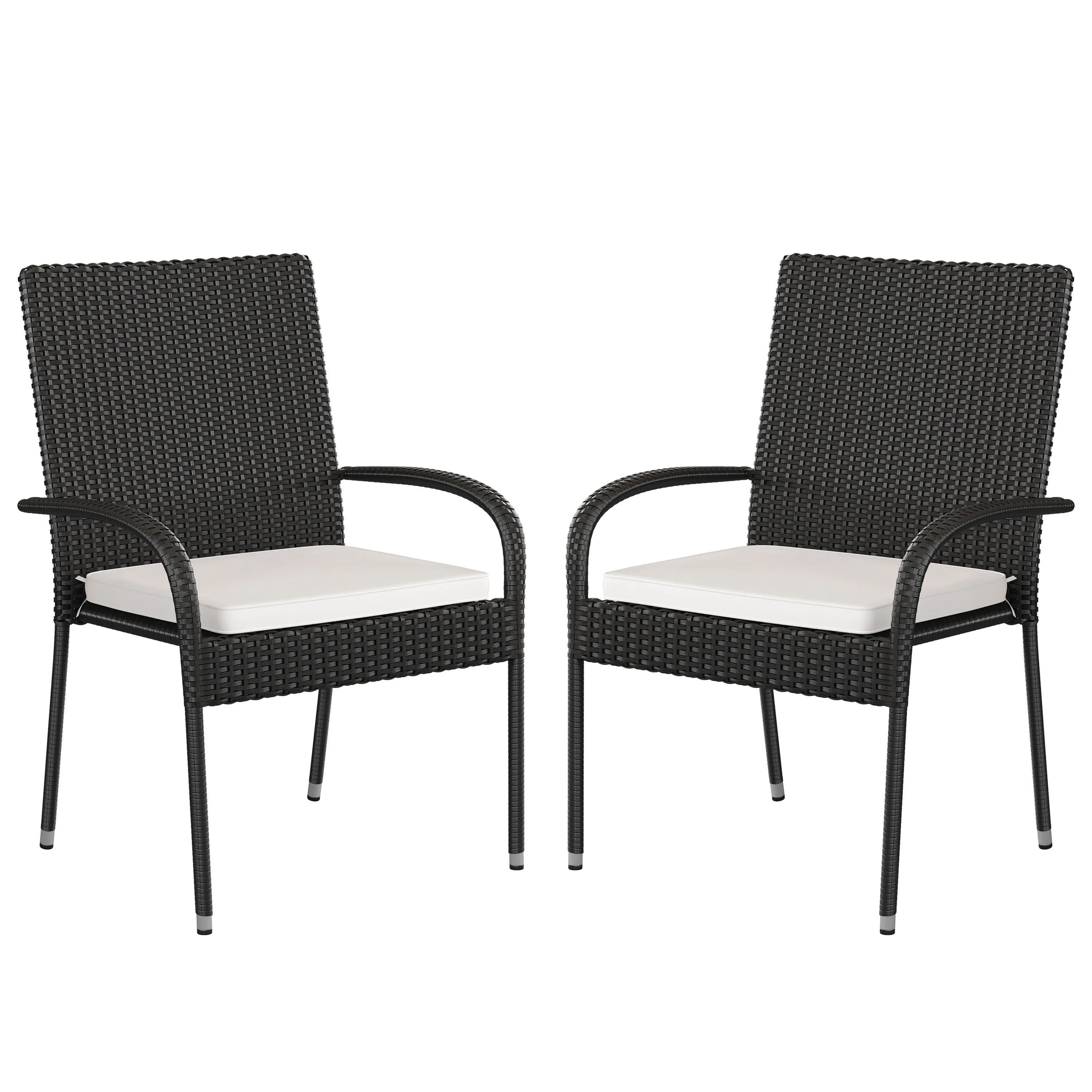 2PK Black Patio Chairs 2-TW-3WBE073-CU01CR-BK-GG