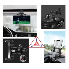 3 in 1 Car GPS Smartphone Holder: Dashboard / Visor Clamp   AC Grid Clip for Plum Compass - Black