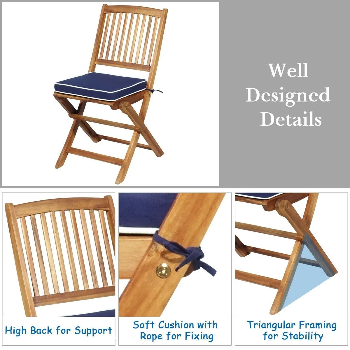 3pc Patio Foldable Wooden Bistro Set - Navy