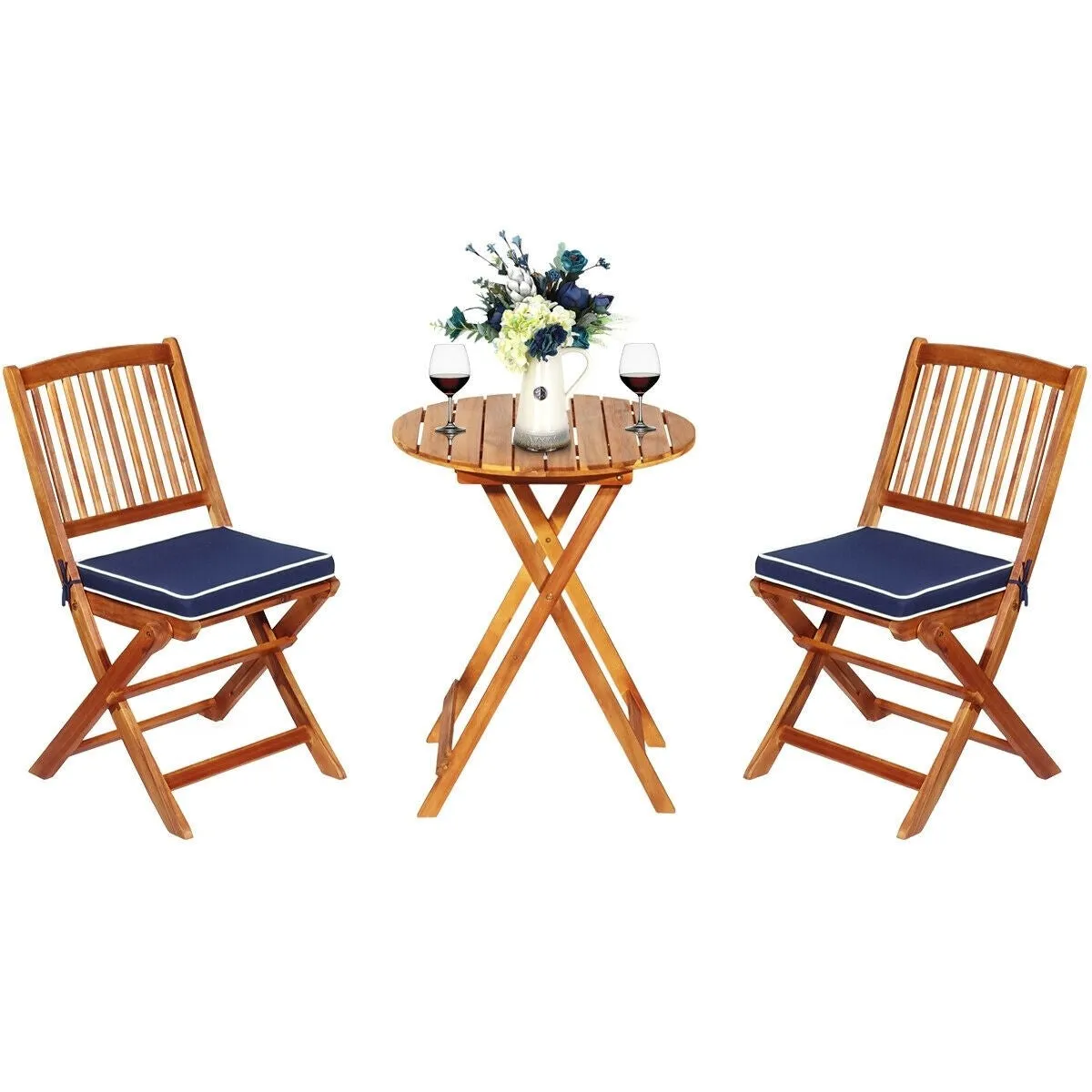 3pc Patio Foldable Wooden Bistro Set - Navy