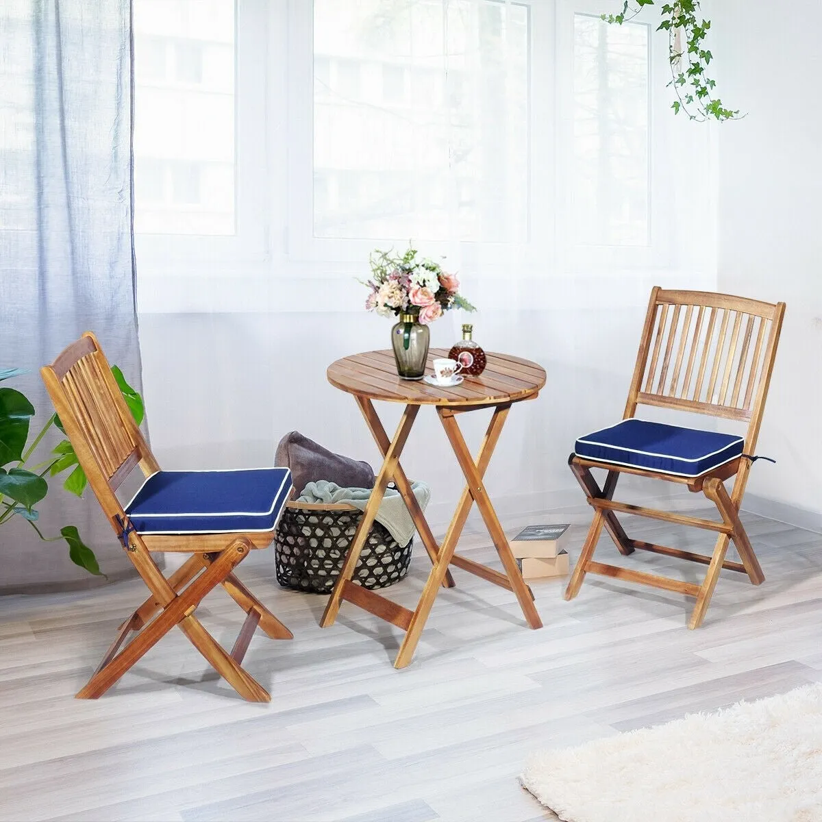 3pc Patio Foldable Wooden Bistro Set - Navy