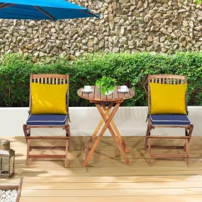 3pc Patio Foldable Wooden Bistro Set - Navy