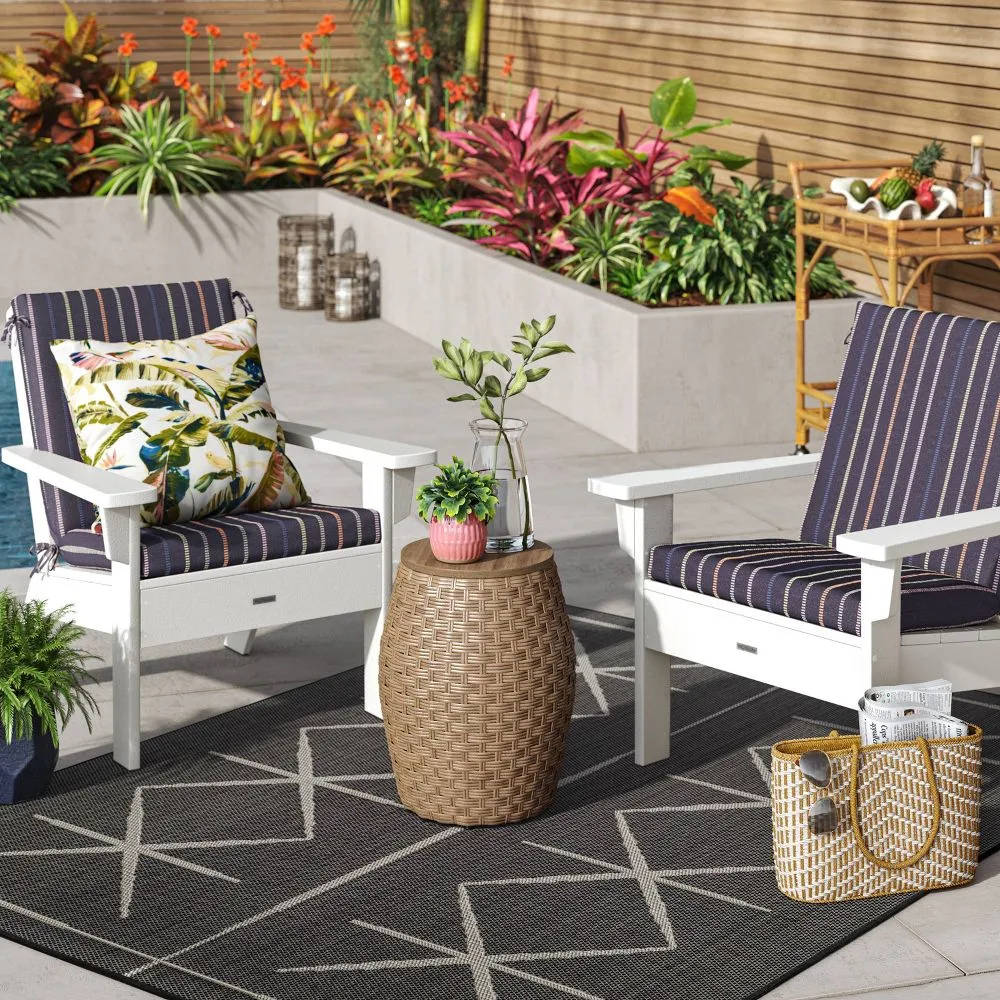 43"x21" Dashed Lines Woven Outdoor Chair Cushion Sapphire Blue - Threshold
