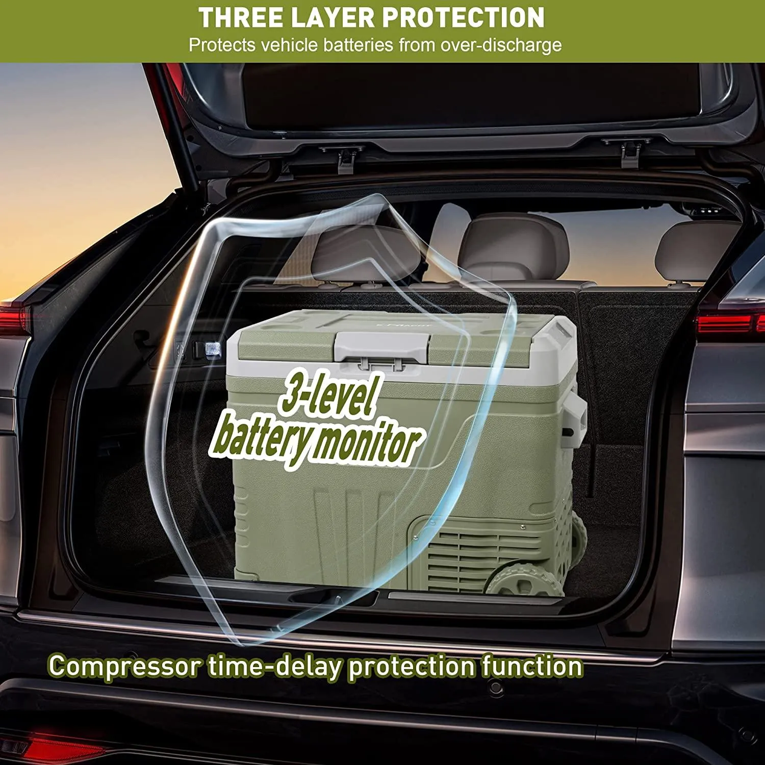 52 Quart  Portable Car Refrigerator Freezer with Wheels & Pull Rod, Temperature Display (-4℉-68℉), 12/24V DC & 100-240V AC