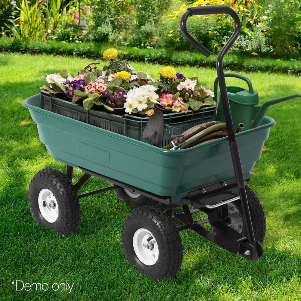 75L Garden Dump Cart Wheel Barrow Wheelbarrow Nursery Green