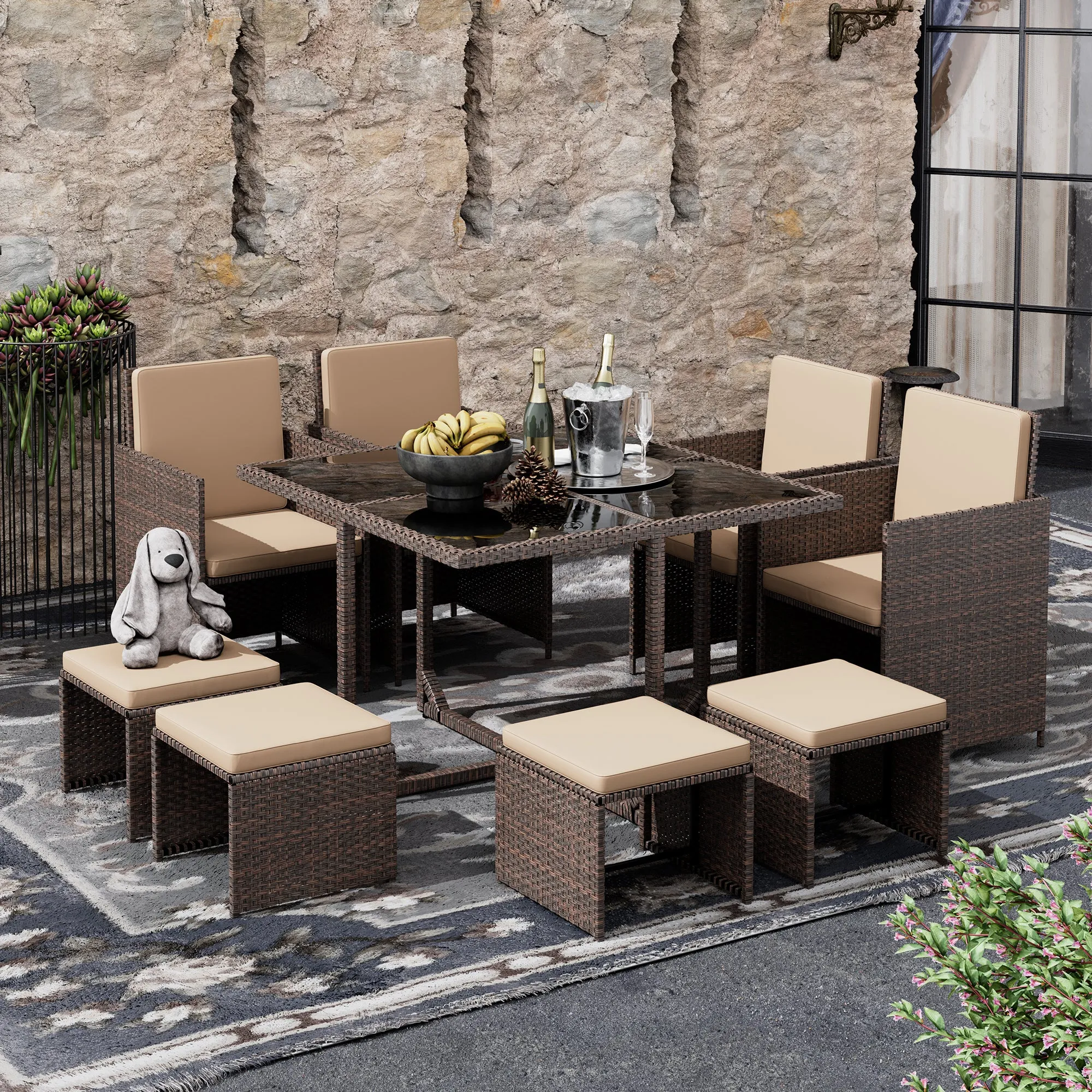9 Pieces Outdoor Dining Set