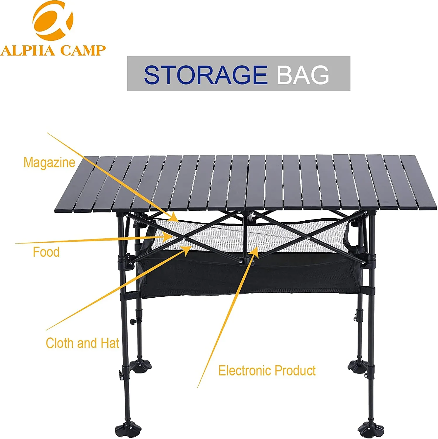 ALPHA CAMP Adjustable Aluminum Table with Storage for Grill Travel Table