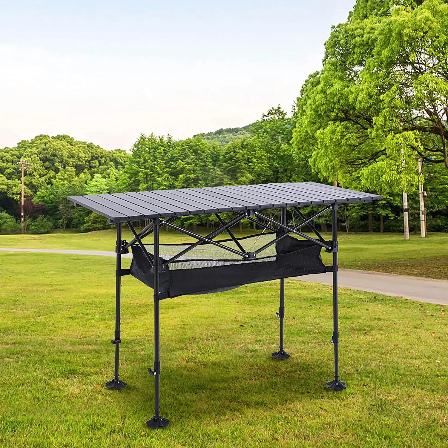 ALPHA CAMP Adjustable Aluminum Table with Storage for Grill Travel Table
