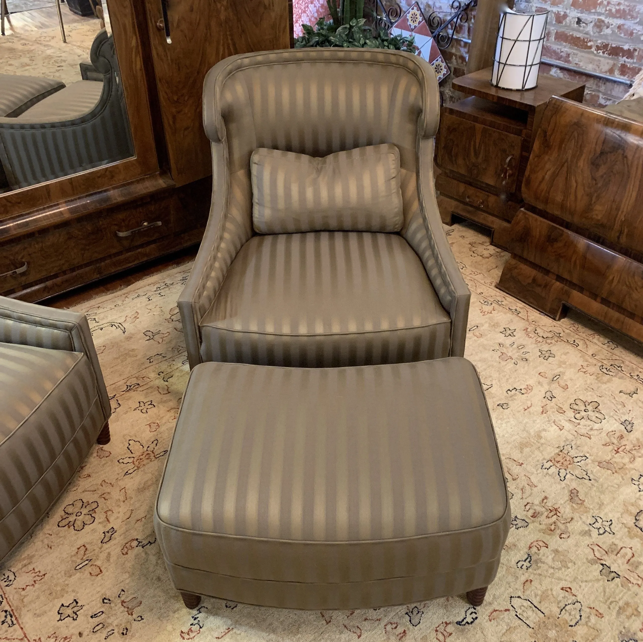 Baker Chair & Ottoman Set, Khaki Green Stripe