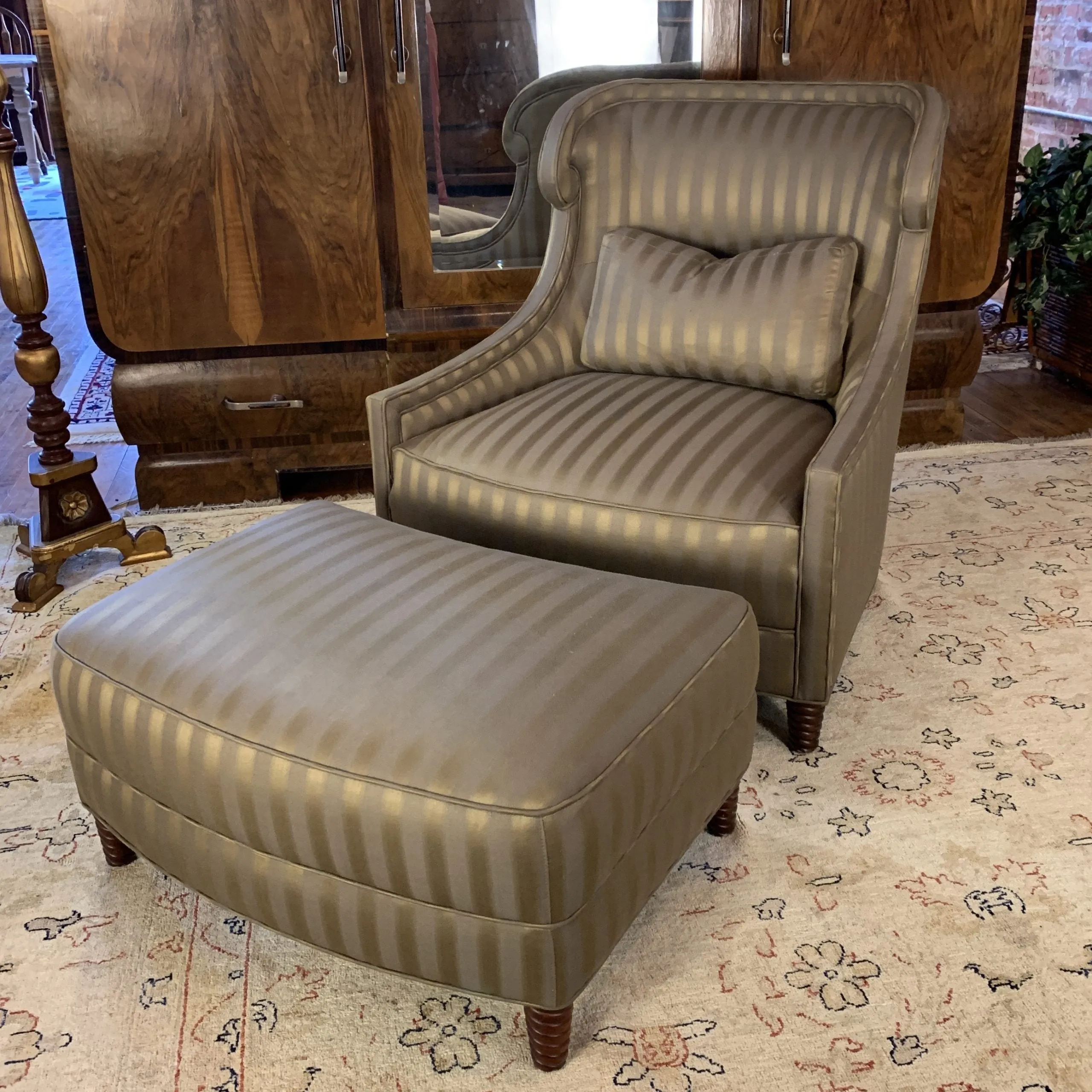 Baker Chair & Ottoman Set, Khaki Green Stripe