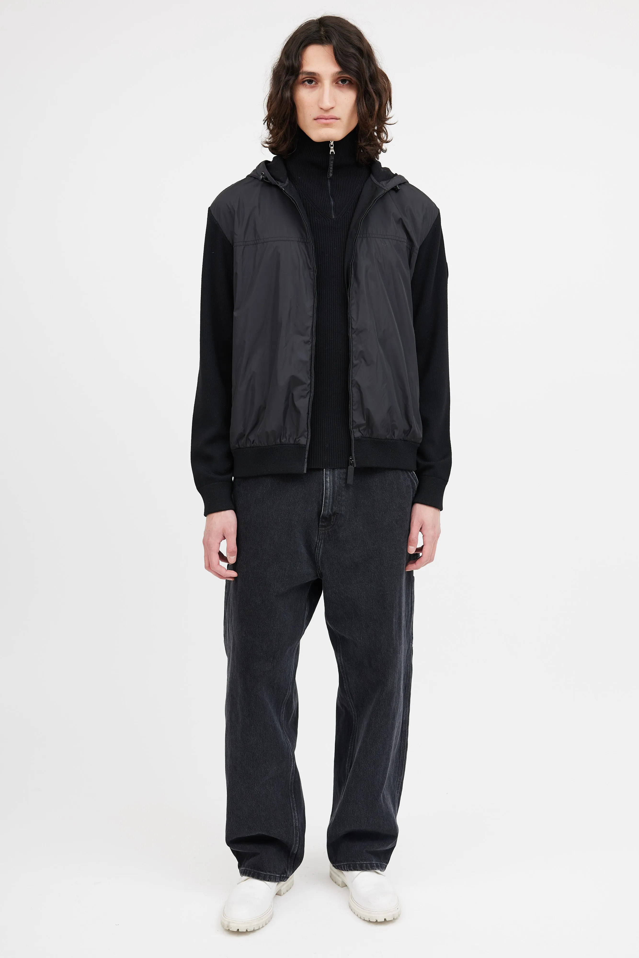 Black Nylon Knit Hybridge Jacket