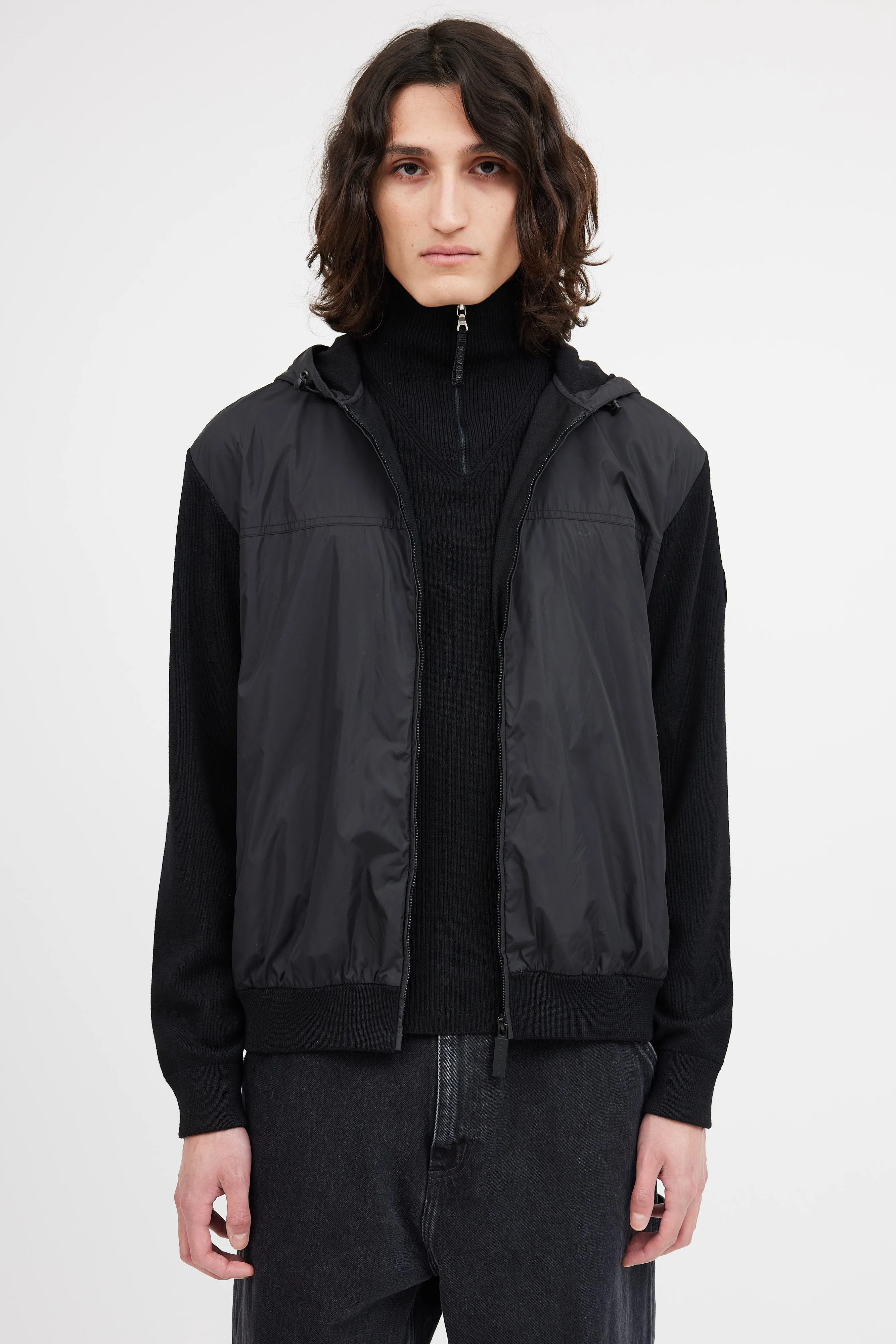 Black Nylon Knit Hybridge Jacket