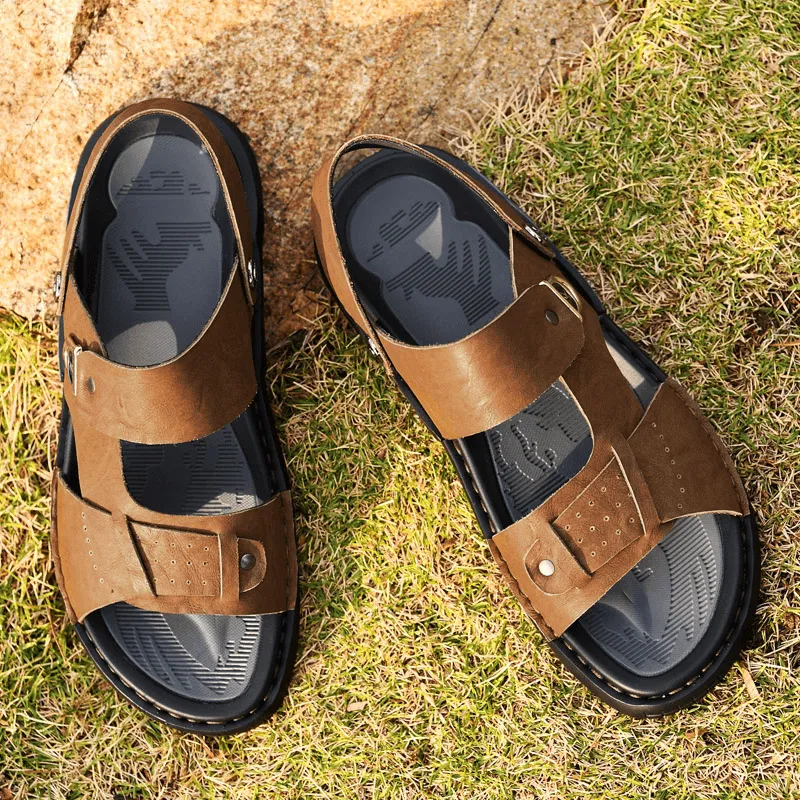 kkboxly kkboxly Men Microfiber Leather Two-Ways Breathable Soft Non-Slip Casual Outdoor Sandals