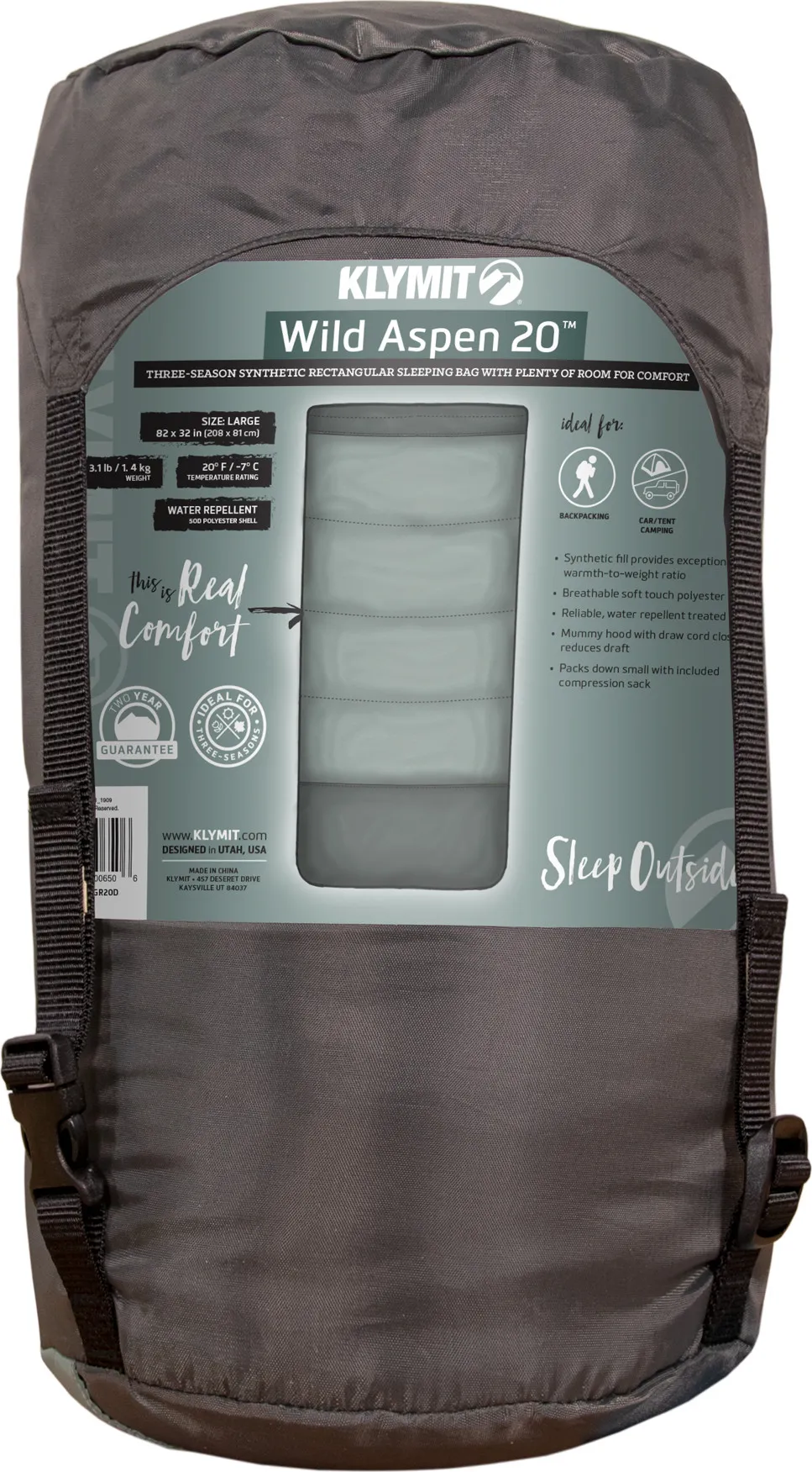 Klymit Wild Aspen 20 Rectangle Sleeping Bag Green | Buy Klymit Wild Aspen 20 Rectangle Sleeping Bag Green here | Outnorth