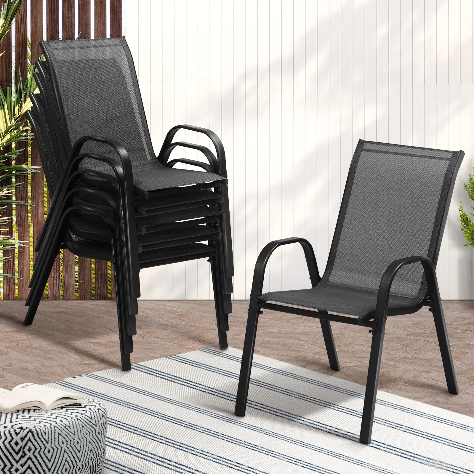 Livsip 6-Piece Outdoor Stackable Chairs Patio Furniture Lounge Chair Bistro Set