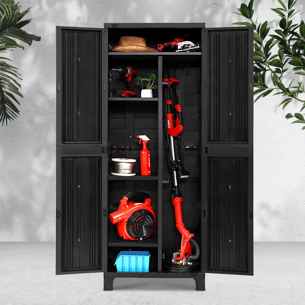 Outdoor Tall Adjustable Cupboard Cabinet Storage Unit Small Shed Black