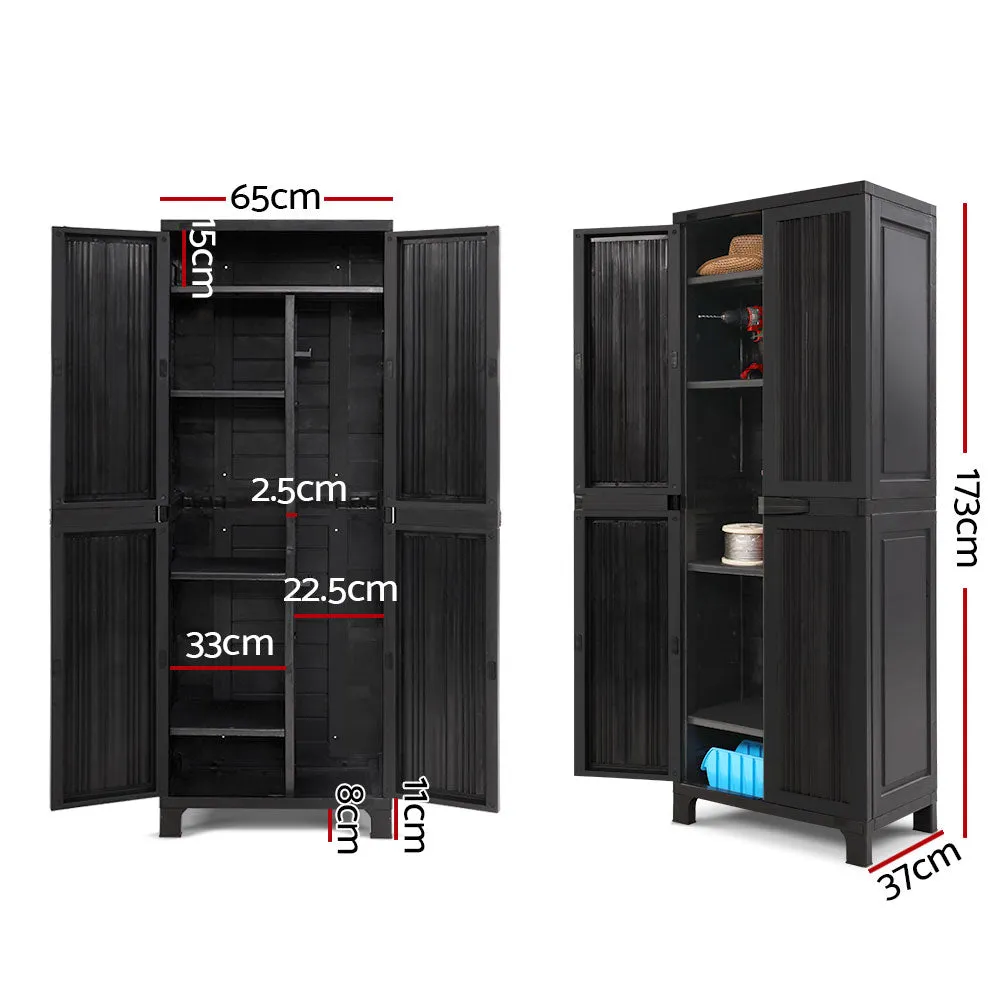 Outdoor Tall Adjustable Cupboard Cabinet Storage Unit Small Shed Black