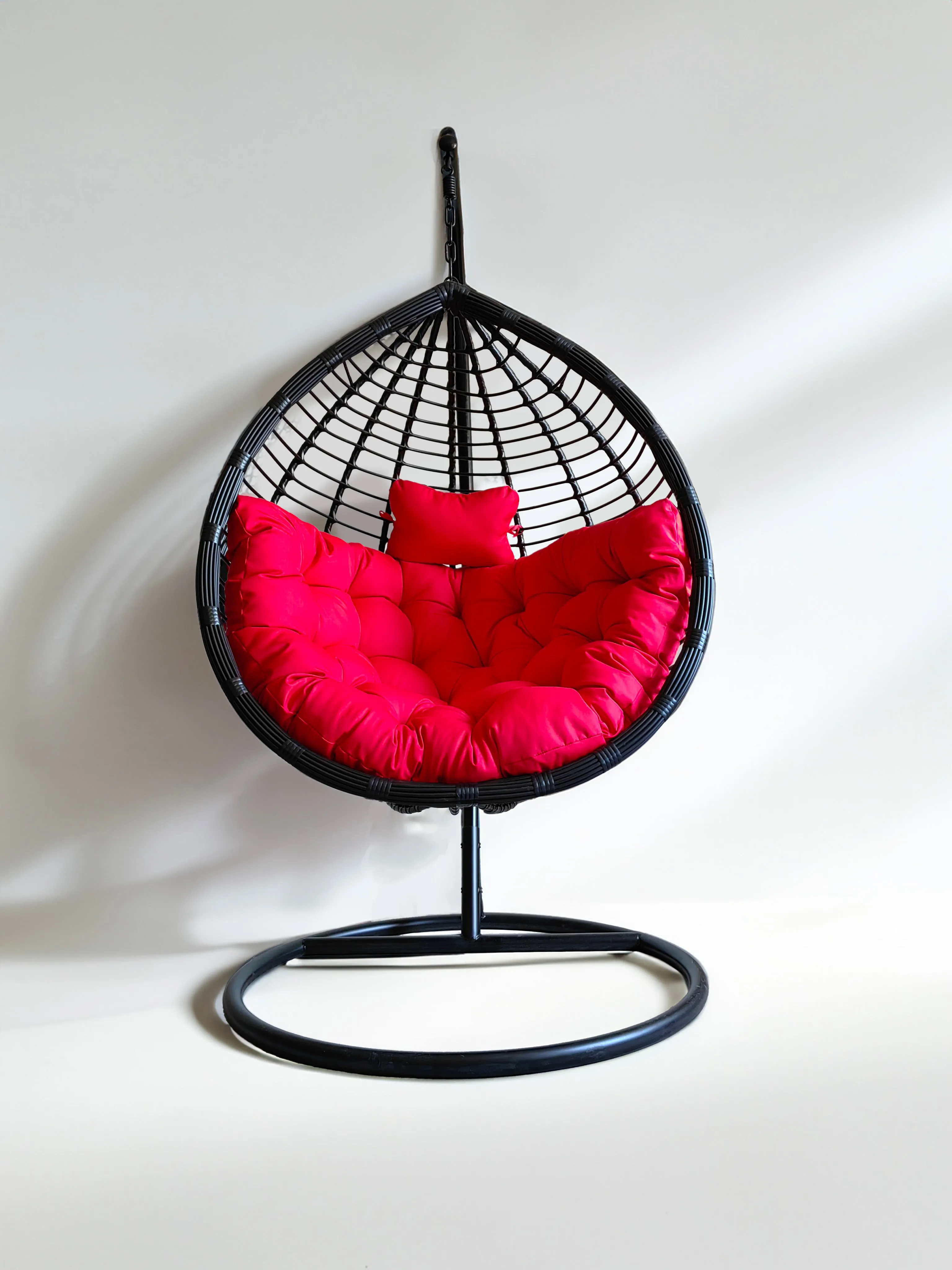 Patio Swing Chair with Stand Black & Red