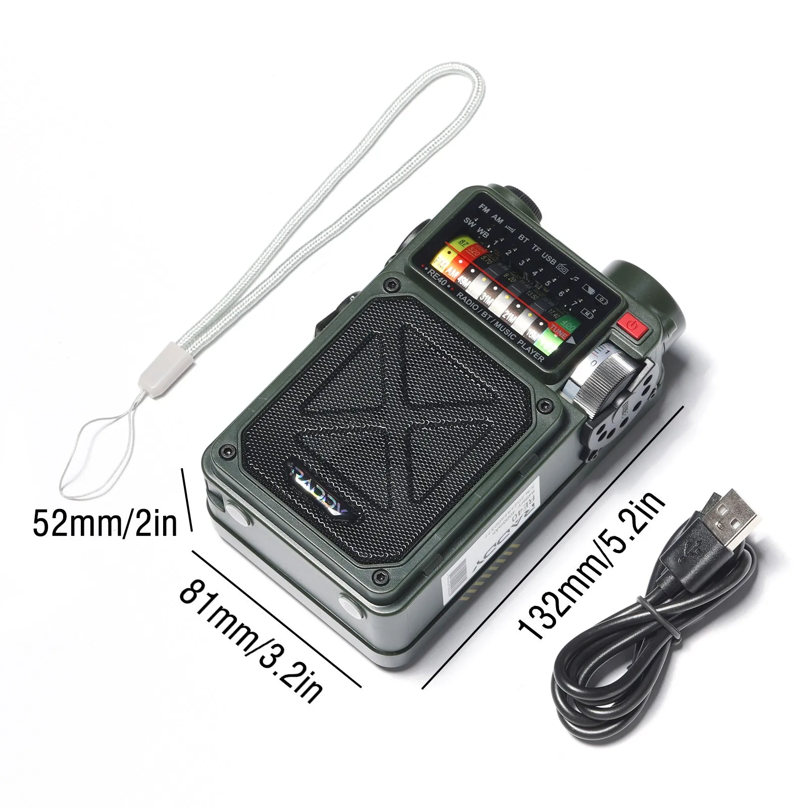 Raddy RE40 Shortwave Radio | FM/AM/SW/WB | 4000mAh | Bluetooth 5.0 | White Noise | Hand Crank Solar Type-C