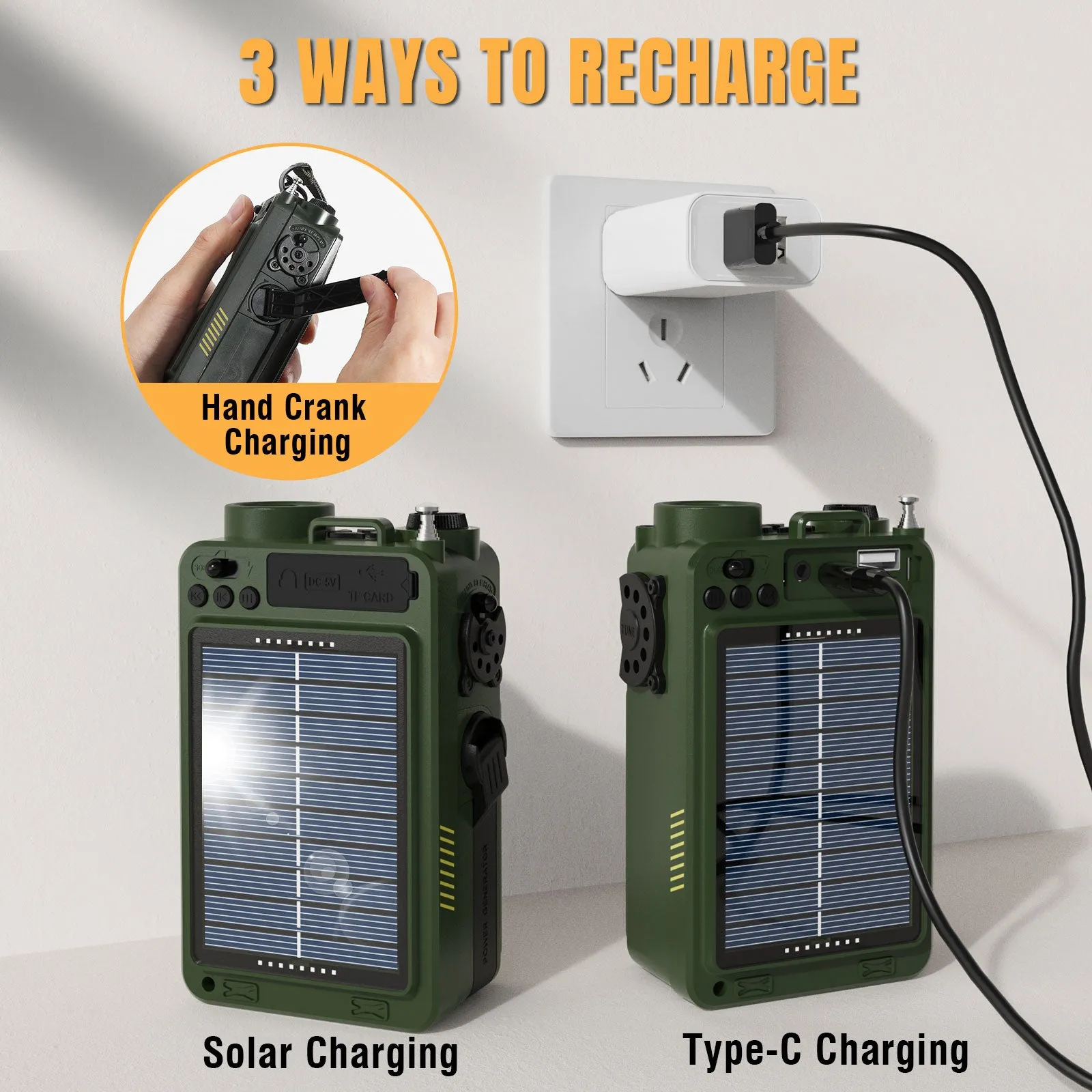 Raddy RE40 Shortwave Radio | FM/AM/SW/WB | 4000mAh | Bluetooth 5.0 | White Noise | Hand Crank Solar Type-C