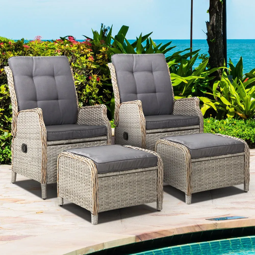 Set of 2 Ella Outdoor Recliner Patio Chairs Grey