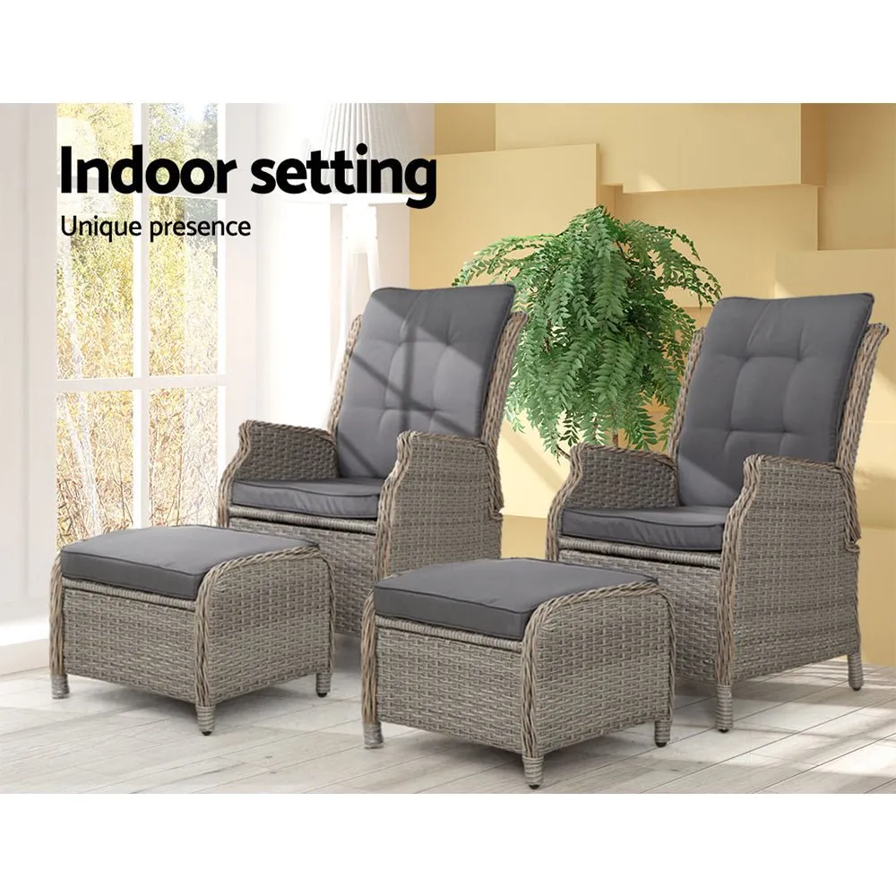 Set of 2 Ella Outdoor Recliner Patio Chairs Grey
