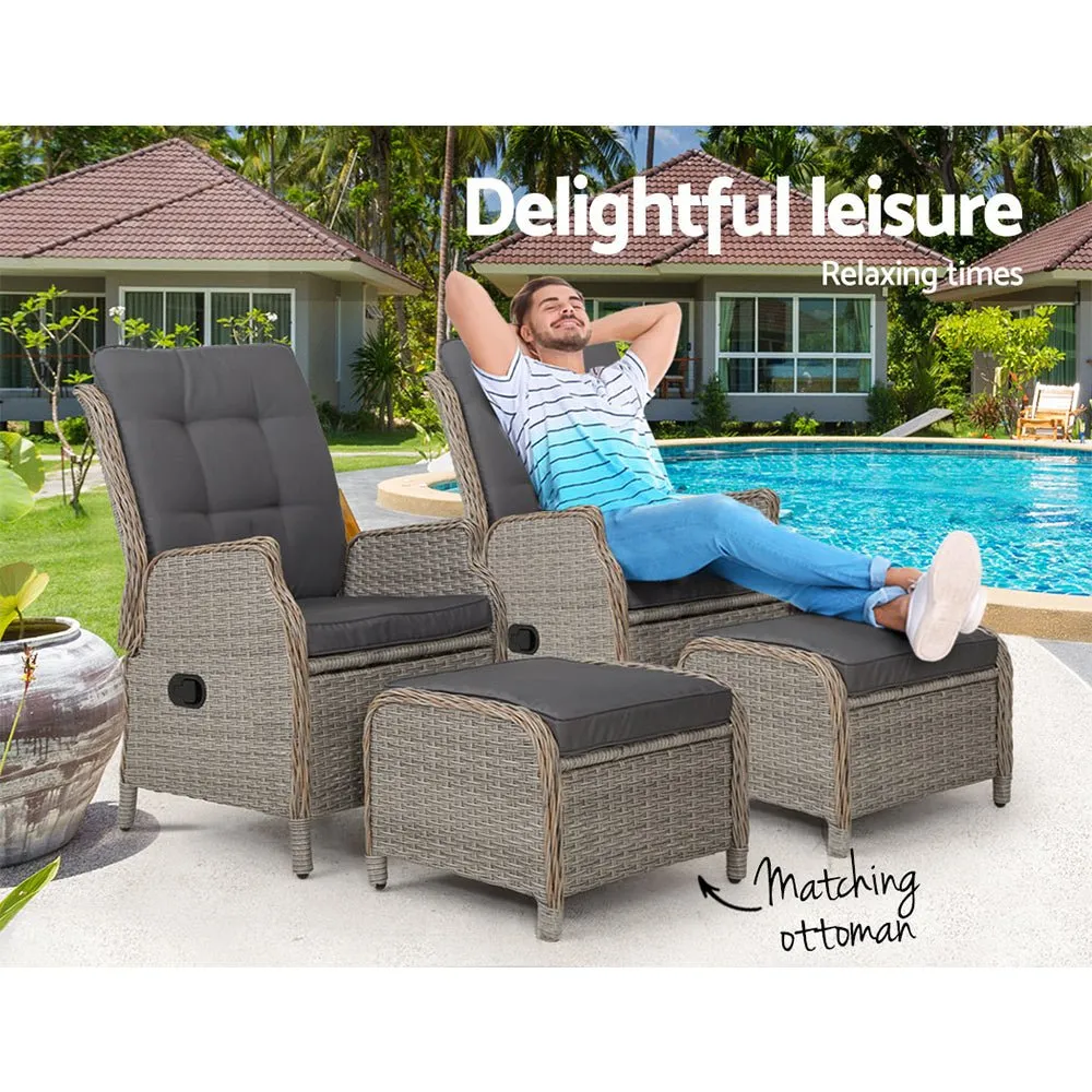 Set of 2 Ella Outdoor Recliner Patio Chairs Grey