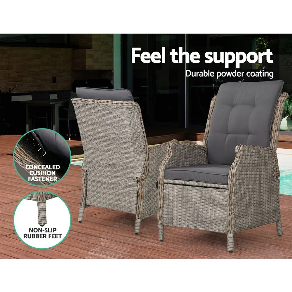 Set of 2 Ella Outdoor Recliner Patio Chairs Grey