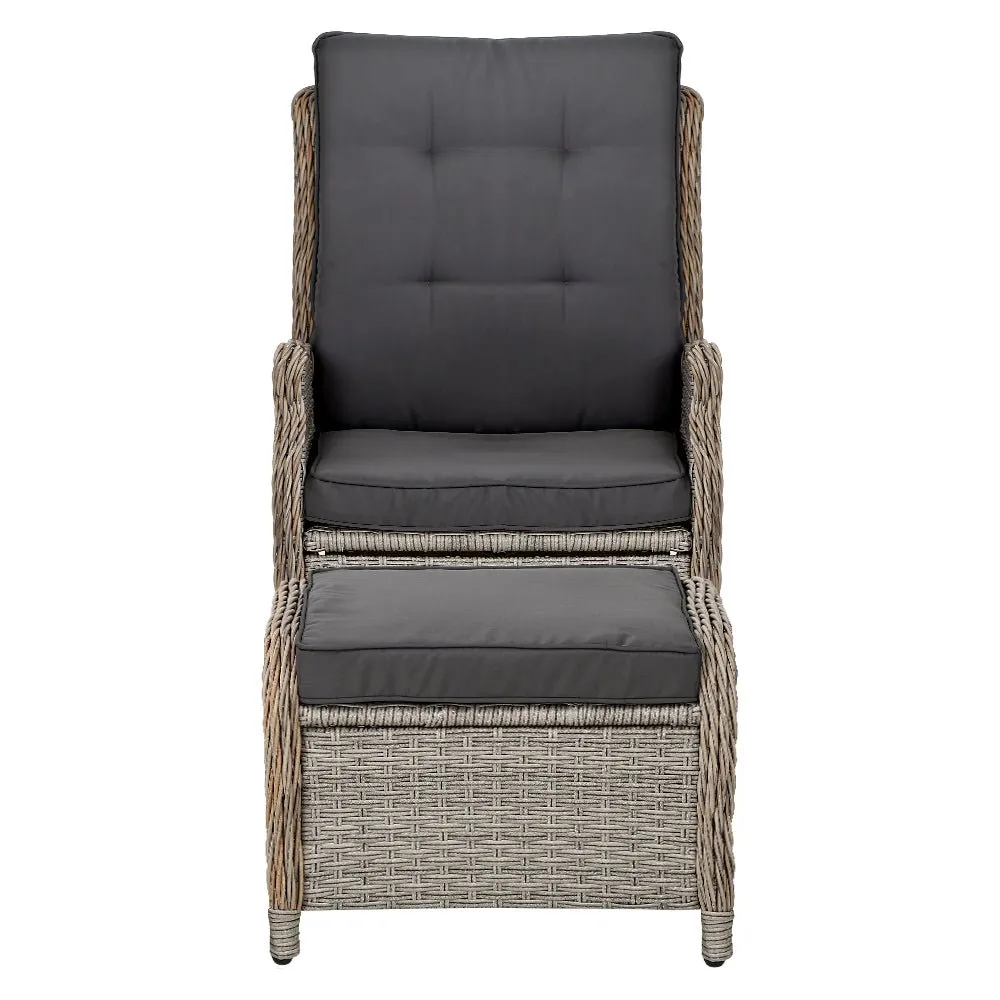 Set of 2 Ella Outdoor Recliner Patio Chairs Grey