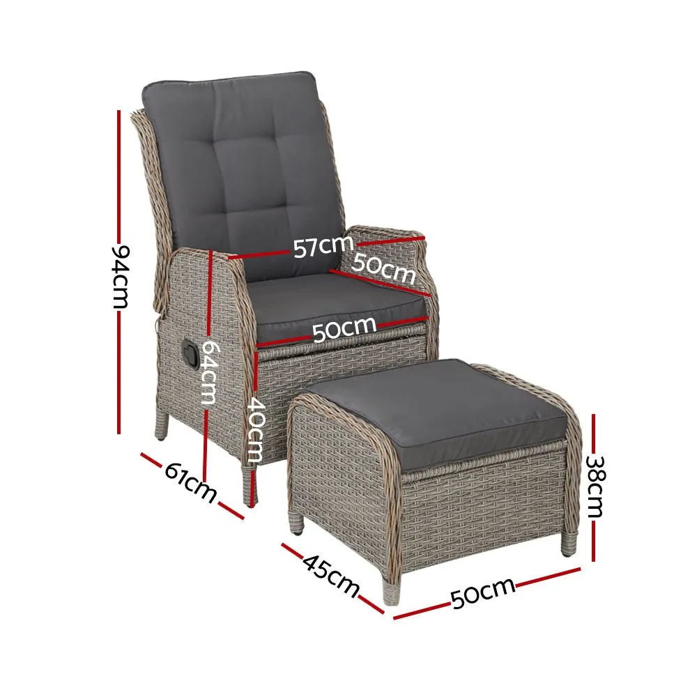 Set of 2 Ella Outdoor Recliner Patio Chairs Grey