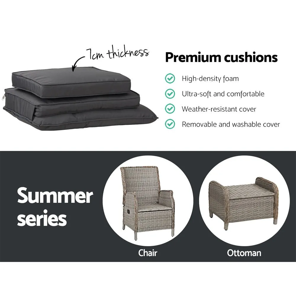 Set of 2 Ella Outdoor Recliner Patio Chairs Grey