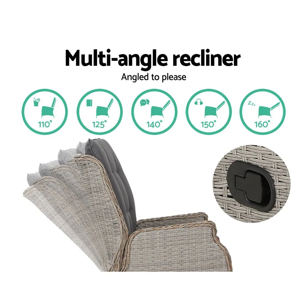Set of 2 Ella Outdoor Recliner Patio Chairs Grey