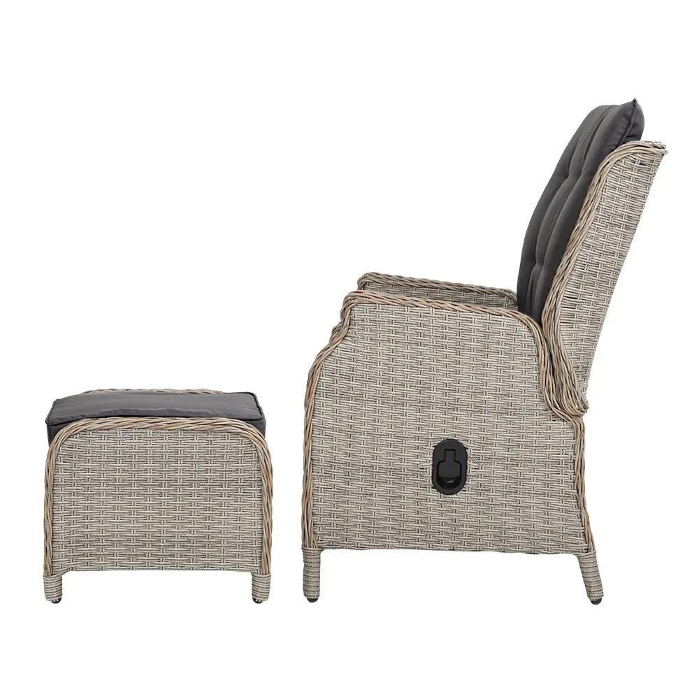 Set of 2 Ella Outdoor Recliner Patio Chairs Grey