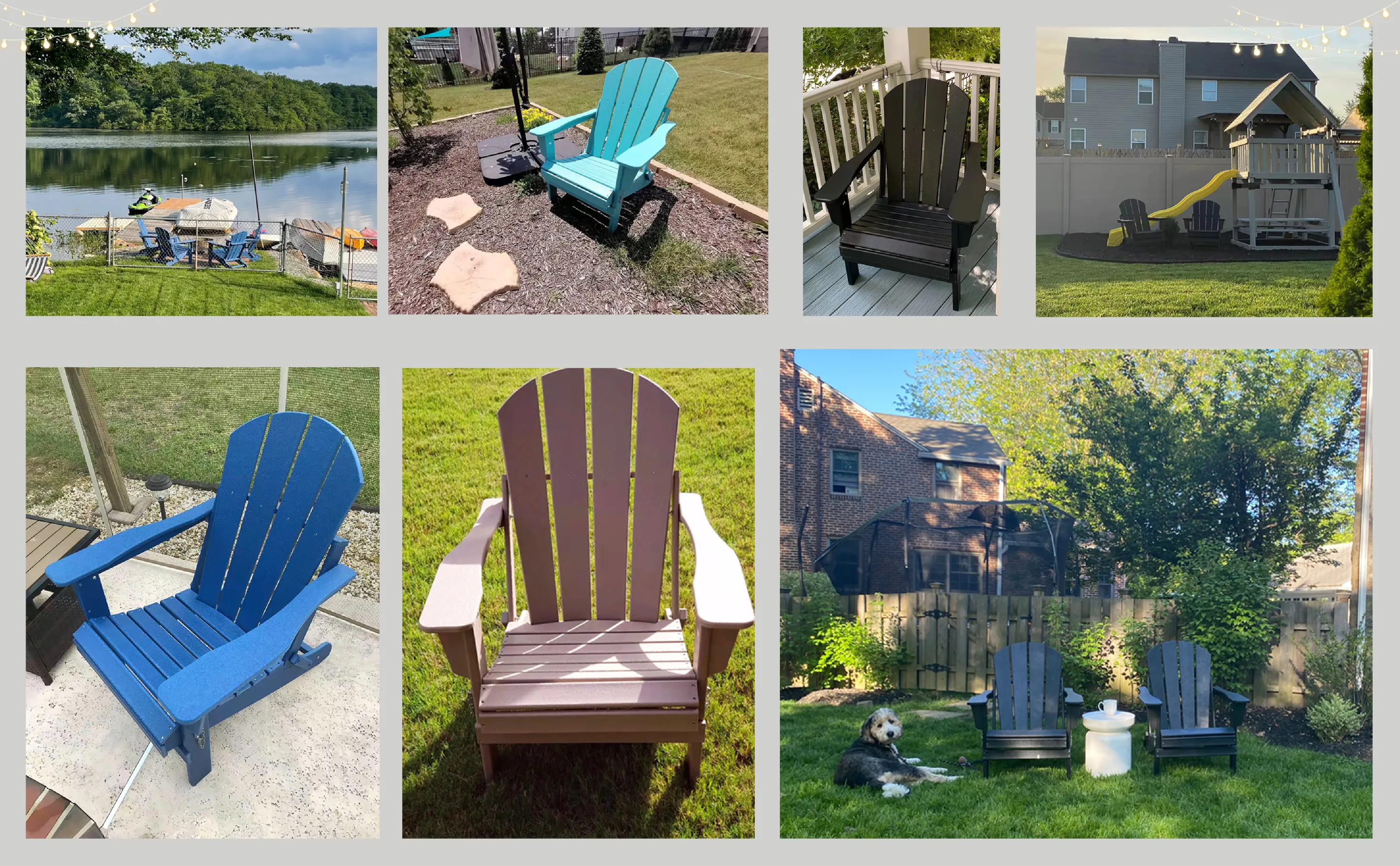 Set of 2 Weather Resistant Poly Lumber Folding Adirondack Patio Chairs