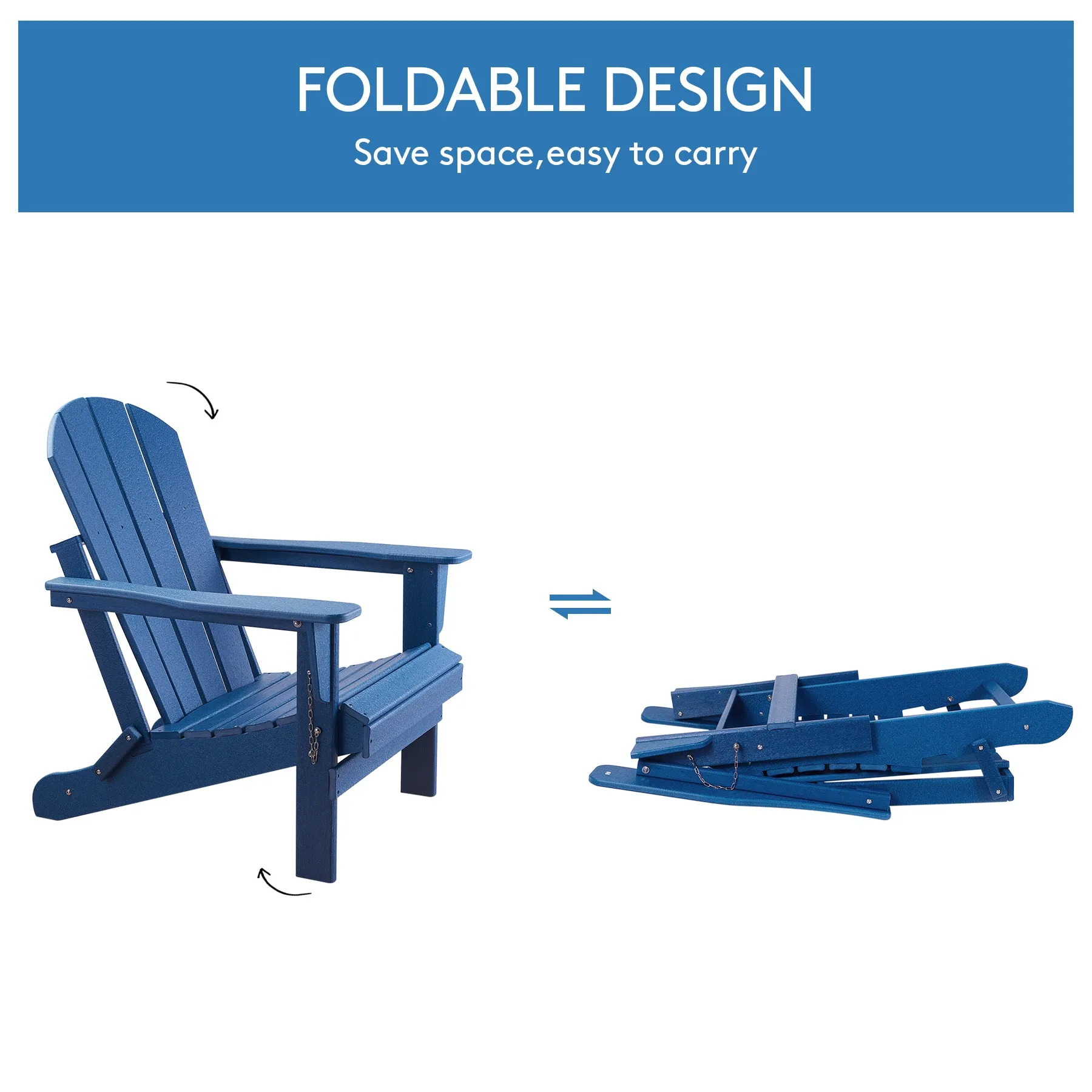 Set of 2 Weather Resistant Poly Lumber Folding Adirondack Patio Chairs