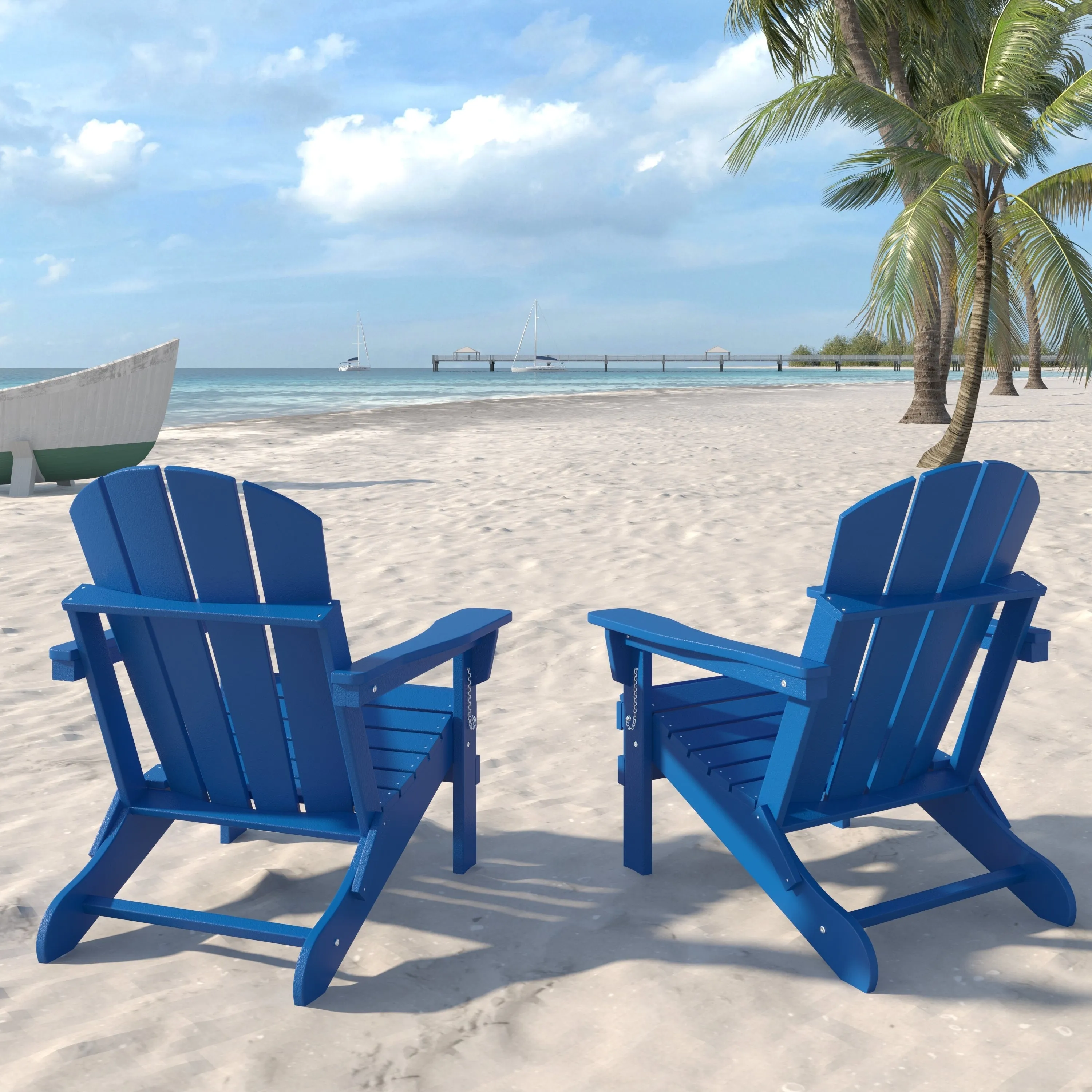 Set of 2 Weather Resistant Poly Lumber Folding Adirondack Patio Chairs