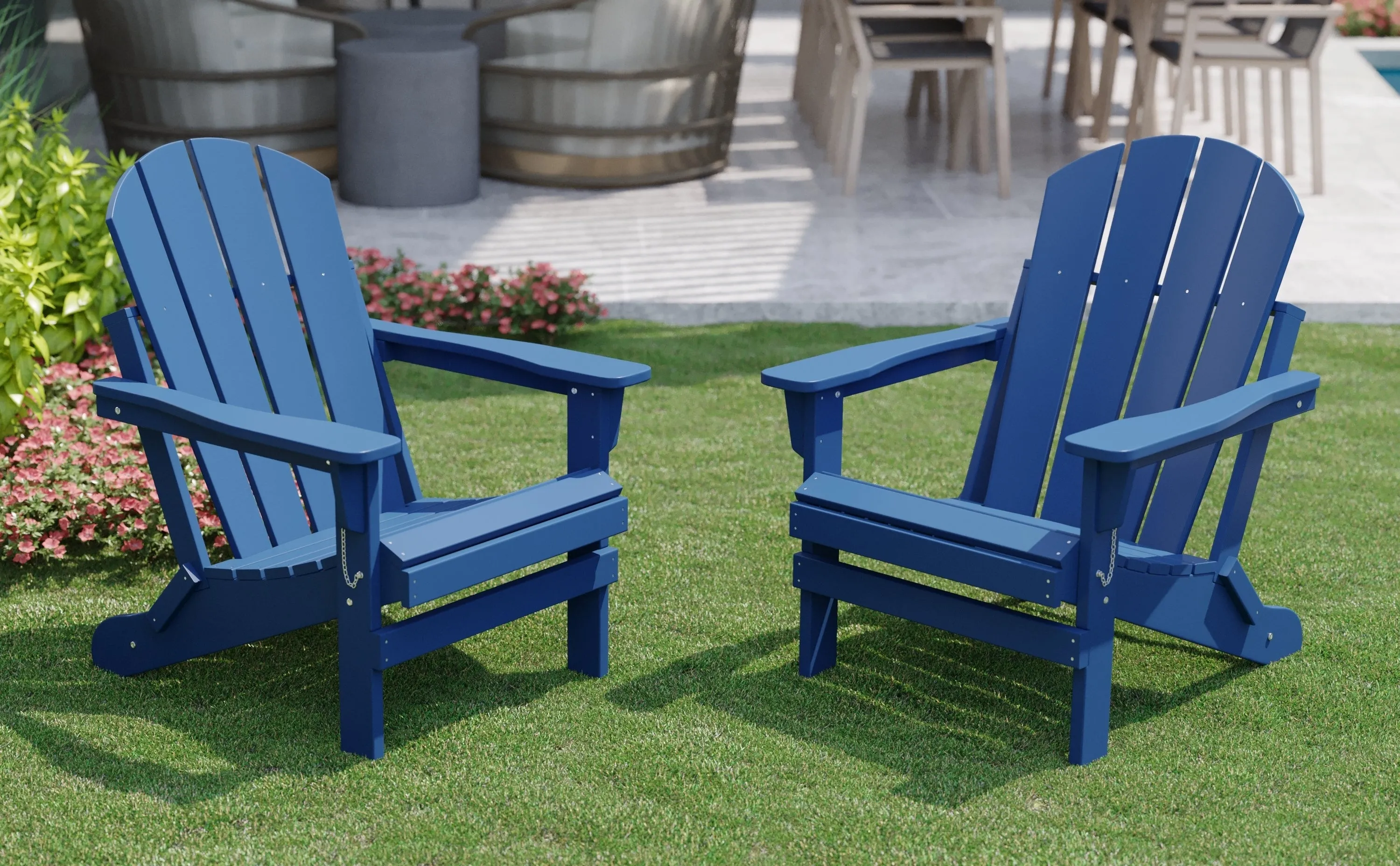 Set of 2 Weather Resistant Poly Lumber Folding Adirondack Patio Chairs