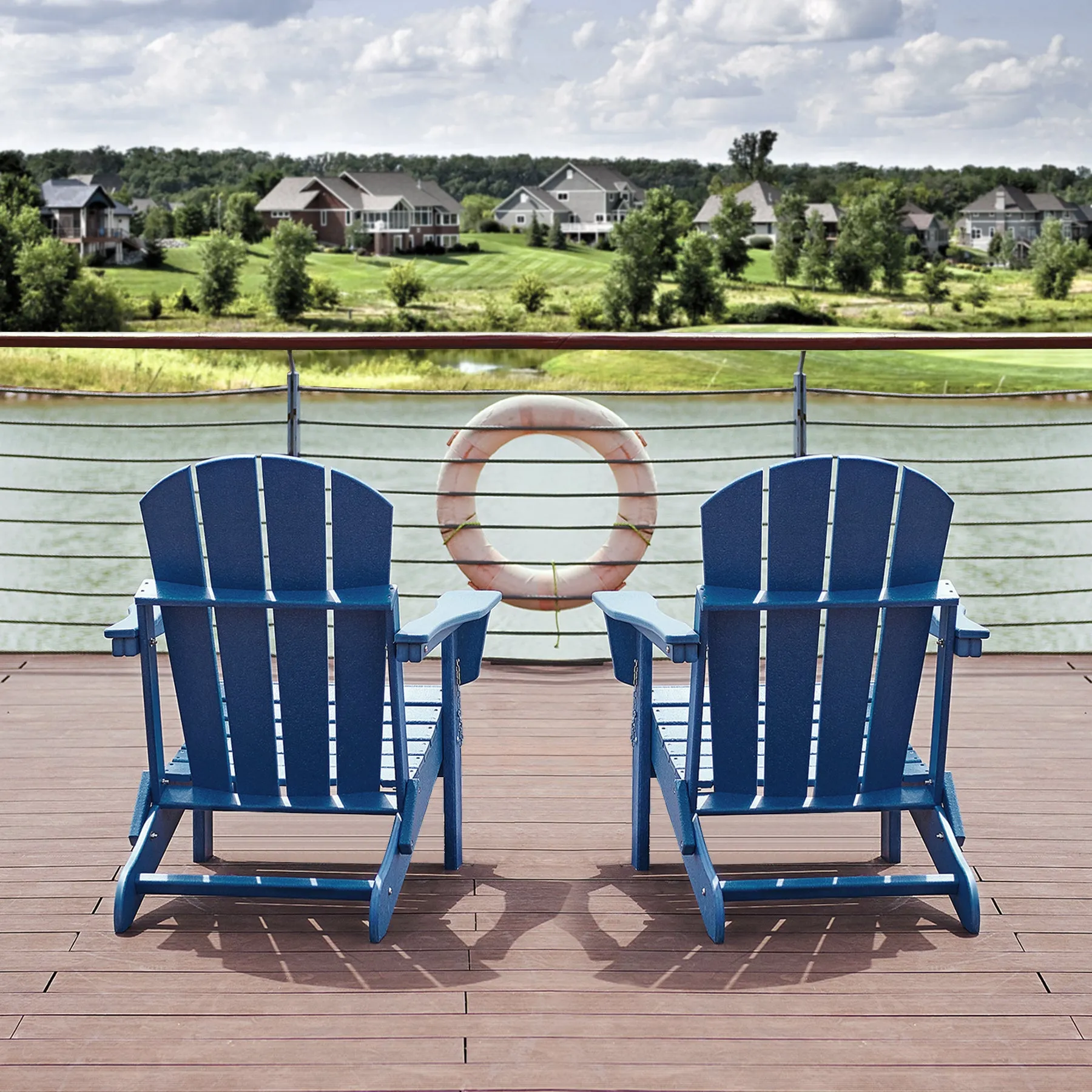 Set of 2 Weather Resistant Poly Lumber Folding Adirondack Patio Chairs