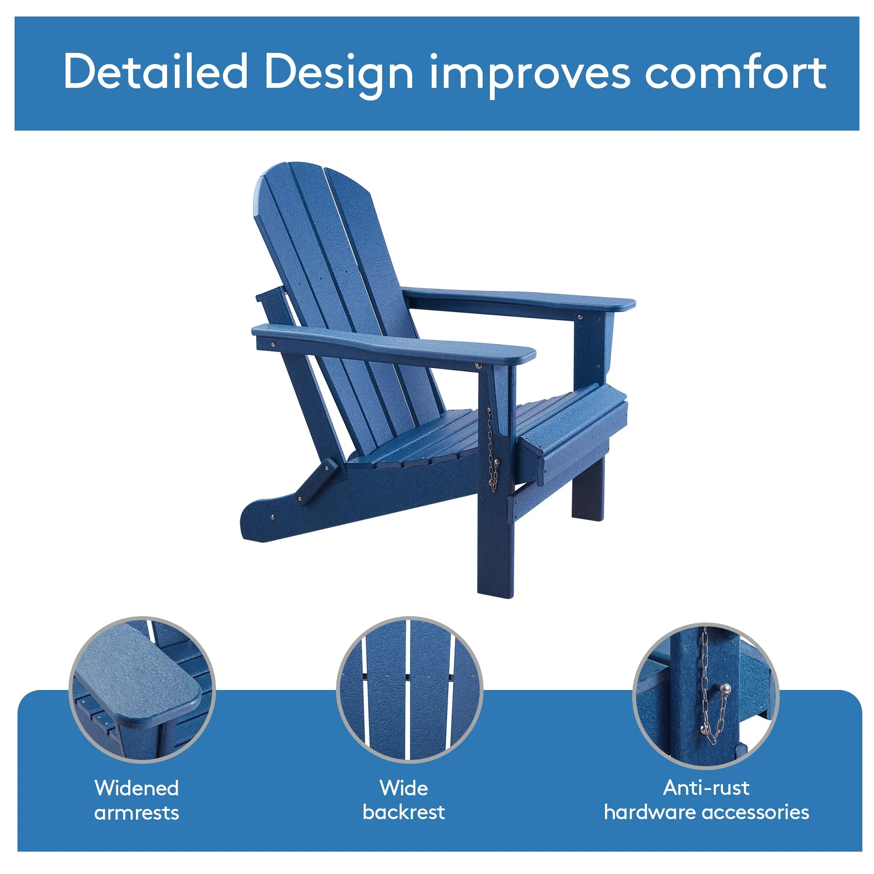 Set of 2 Weather Resistant Poly Lumber Folding Adirondack Patio Chairs