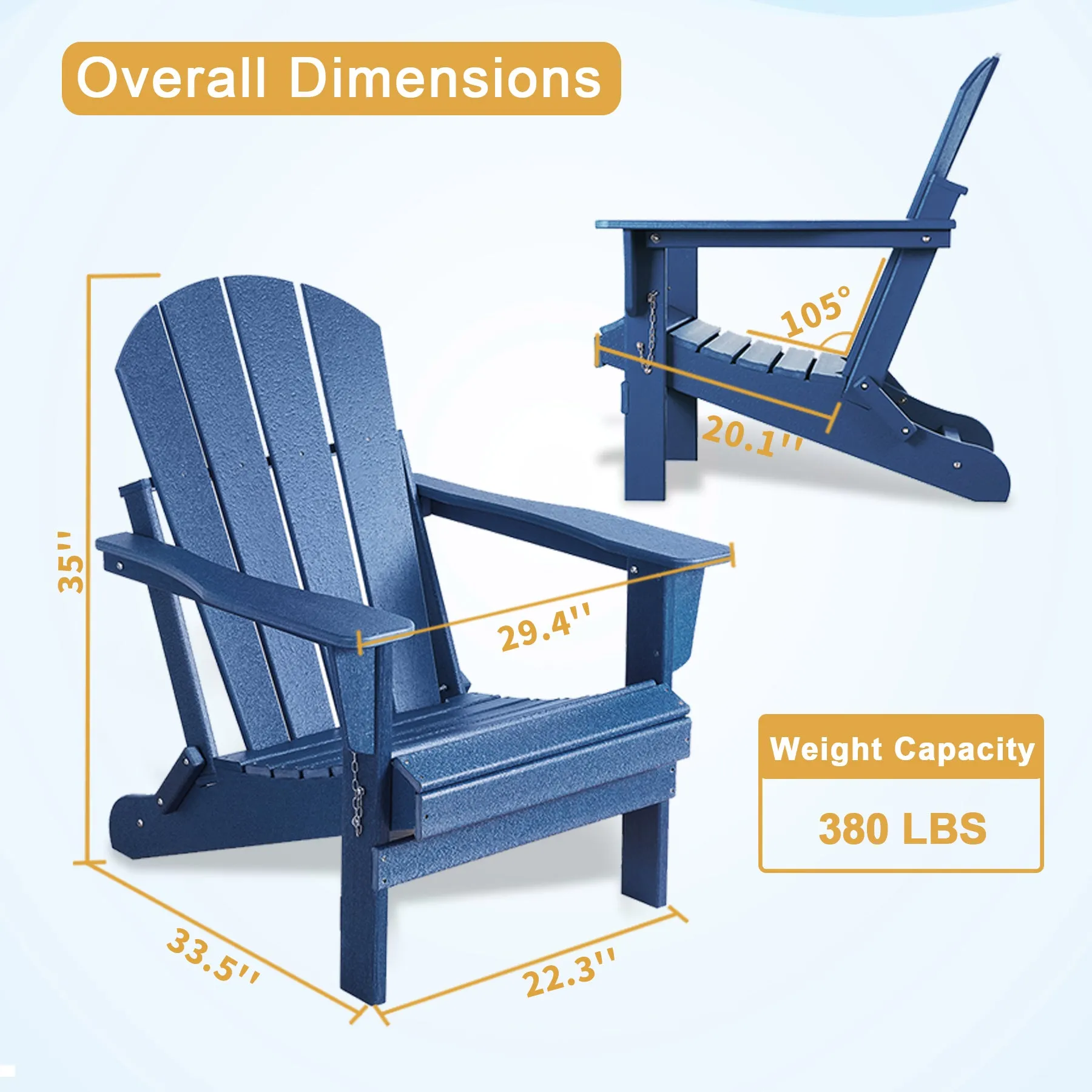 Set of 2 Weather Resistant Poly Lumber Folding Adirondack Patio Chairs